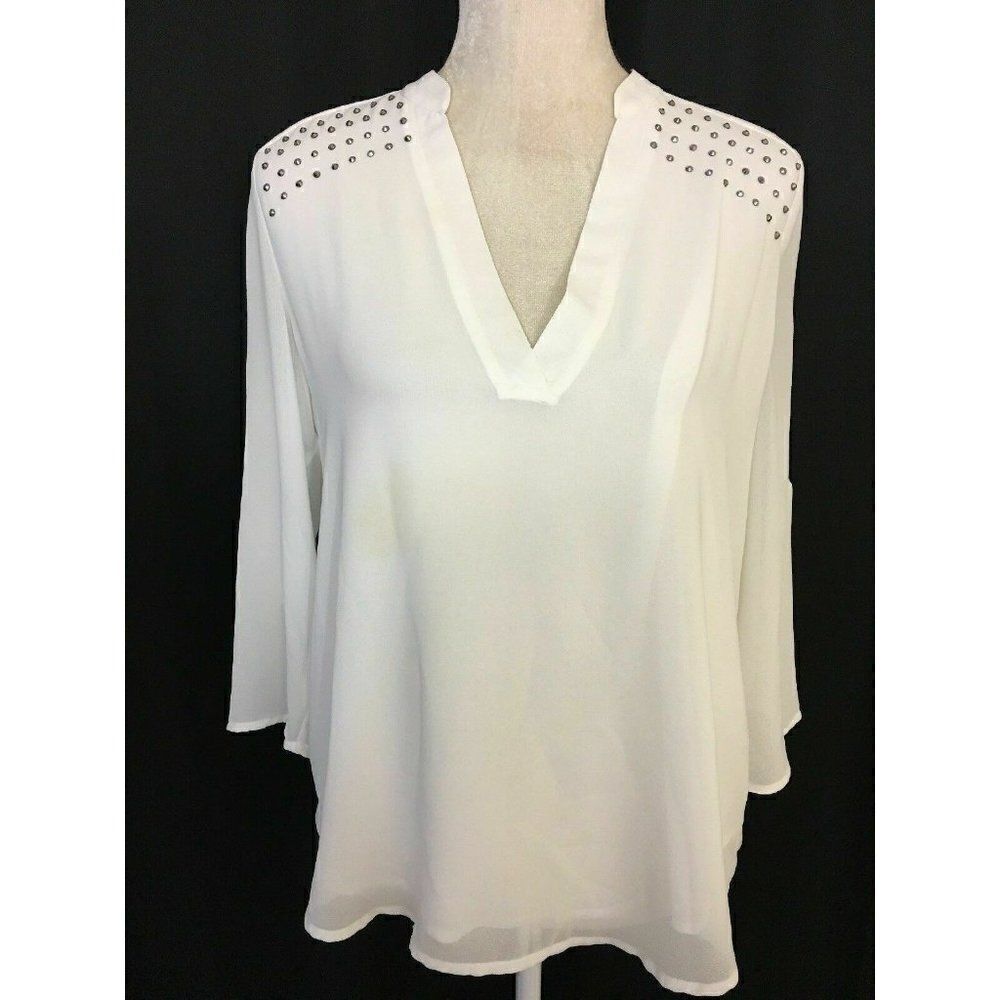 Decker Rhinestone Long Sleeve V neck top blouse